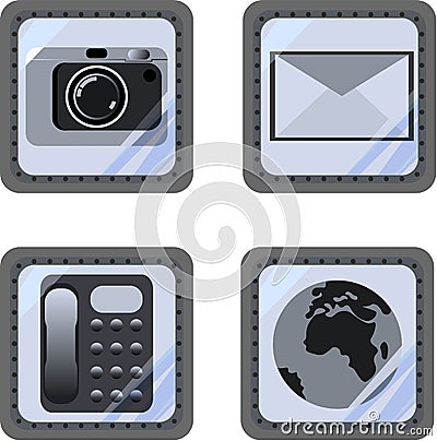 Set of basic icons for a smartphone in a new original style under glass, buttons set internet, envelope, phone, mobile Stock Photo